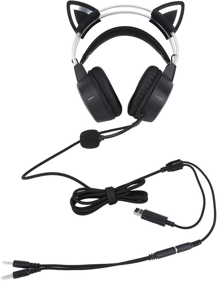 Detachable Cat Ear RGB Gaming Headset with Microphone Noise Cancelling for PC PS4 Switch - Image 5