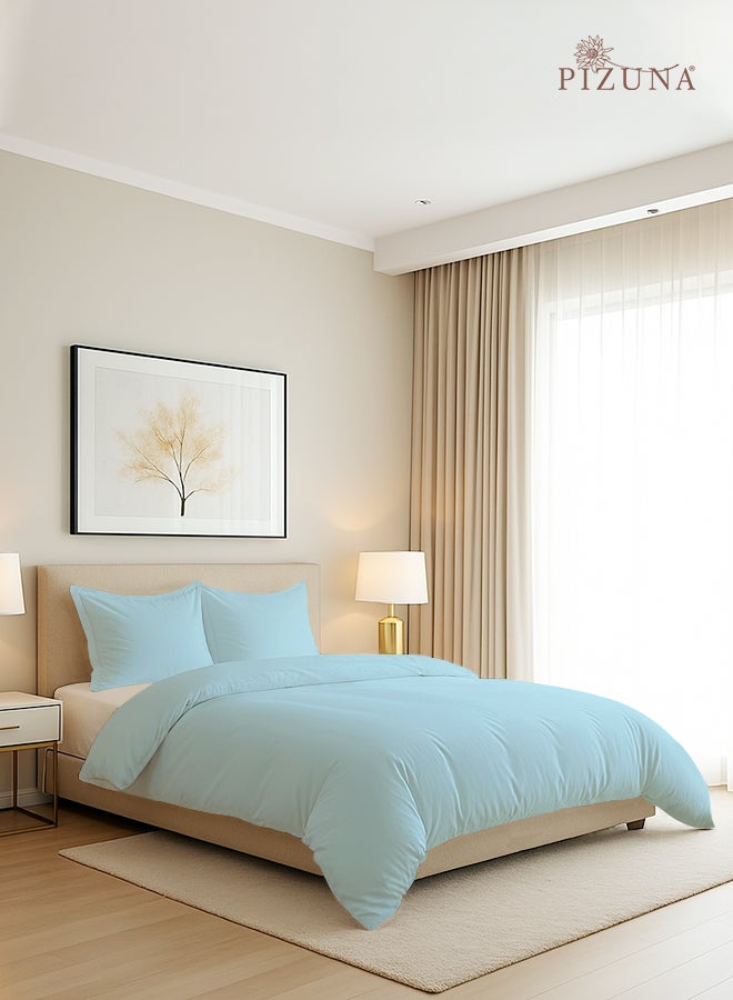 Pizuna Pure Combed Cotton Duvet Cover Double 200x200 cm Baby Blue, 400 Thread Count Cool Breathable 100% Long Staple Cotton Sateen Weave Quilt Cover & 2 Pillowcases (Luxurious Bedding Set) - Image 1