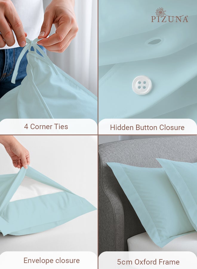 Pizuna Pure Combed Cotton Duvet Cover Double 200x200 cm Baby Blue, 400 Thread Count Cool Breathable 100% Long Staple Cotton Sateen Weave Quilt Cover & 2 Pillowcases (Luxurious Bedding Set) - Image 4