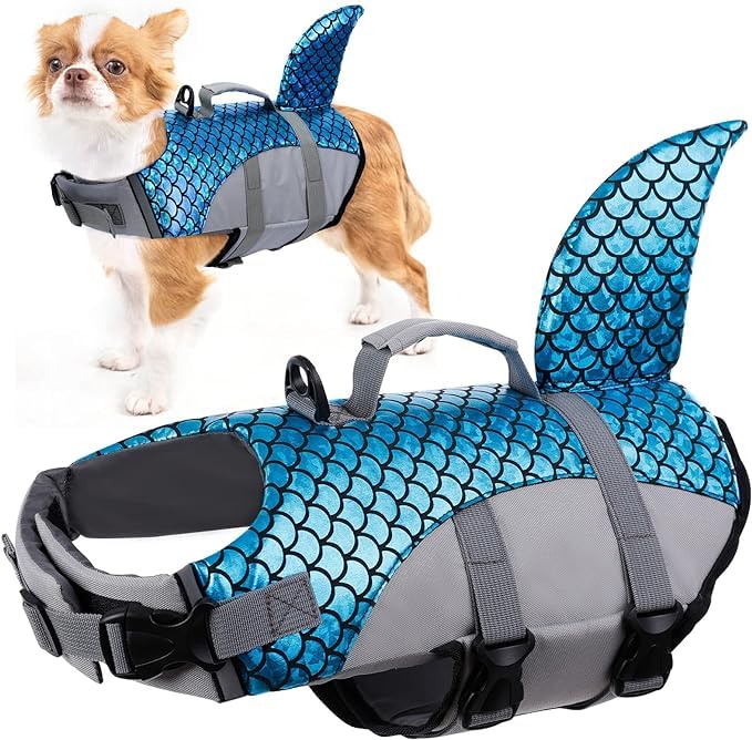 Olpad Life Jacket for Dogs, Dog Life Jacket, Adjustable Safety Jacket for Dog Flotation, Shark Safety Vest, Lifesaver Swimming Training, Summer Swimwear for Dogs [Blue -S] - Image 1