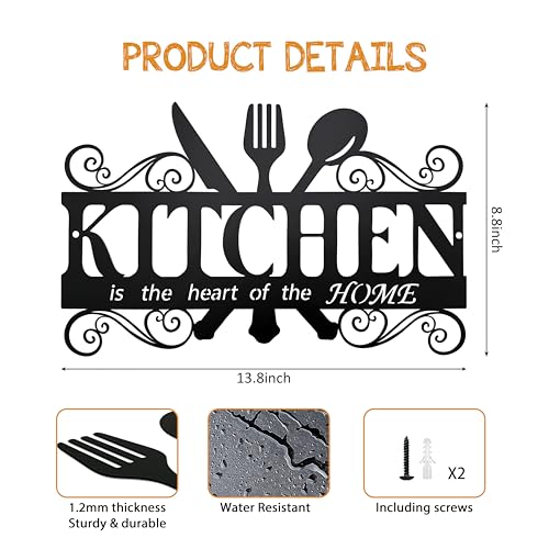 BiaGift Metal Kitchen Wall Decor,Kitchen Signs Decoraions For Wall,Rustic Kitchen Decor Sign,Country Farmhouse Decoration for Kitchen or Dining Room,13.8x8.8 Inches (Black),BiaGift1126-2 - Image 2