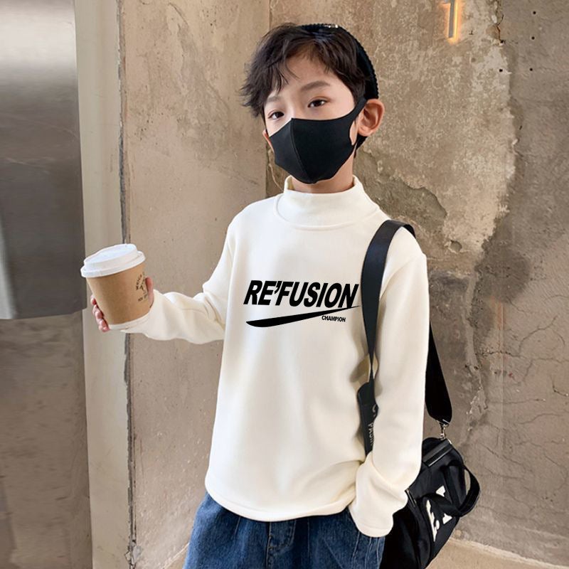 Y2194# Boys' Semi-High Collar Bottoming Shirt Joker Large Children'S Padded Inner Shirt De Velvet - Image 3