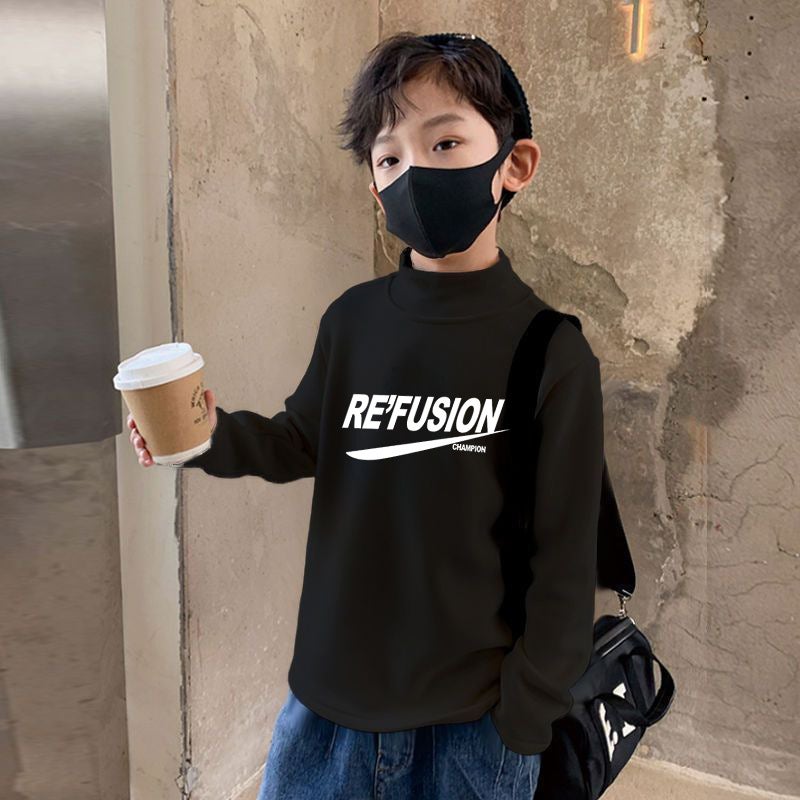 Y2194# Boys' Semi-High Collar Bottoming Shirt Joker Large Children'S Padded Inner Shirt De Velvet - Image 2