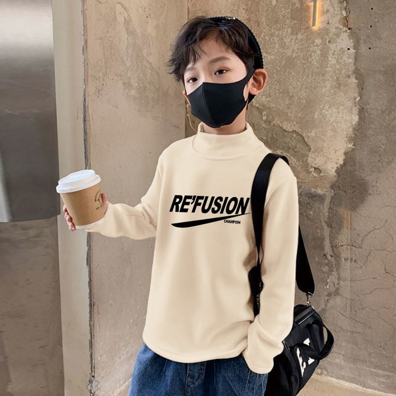Y2194# Boys' Semi-High Collar Bottoming Shirt Joker Large Children'S Padded Inner Shirt De Velvet - Image 5
