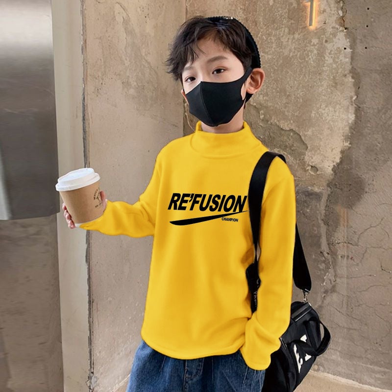 Y2194# Boys' Semi-High Collar Bottoming Shirt Joker Large Children'S Padded Inner Shirt De Velvet - Image 1
