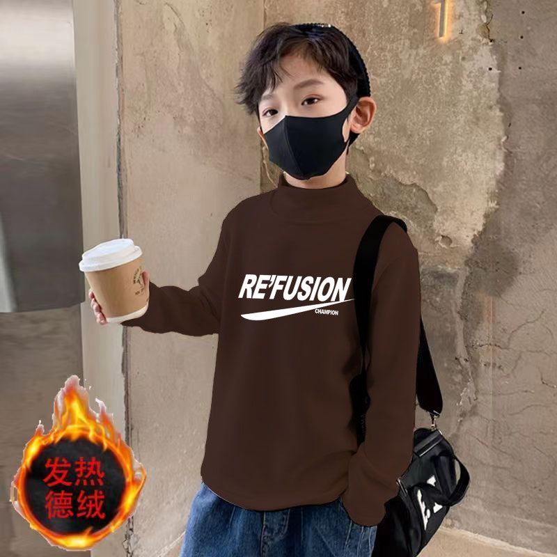 Y2194# Boys' Semi-High Collar Bottoming Shirt Joker Large Children'S Padded Inner Shirt De Velvet - Image 4