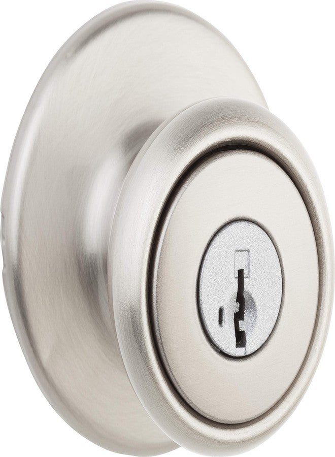 Kwikset Tylo Entry Door Knob with Lock and Key, Secure Keyed Handle Exterior, Front Entrance and Bedroom, Satin Nickel, Pick Resistant SmartKey Rekey Security and Microban - Image 1