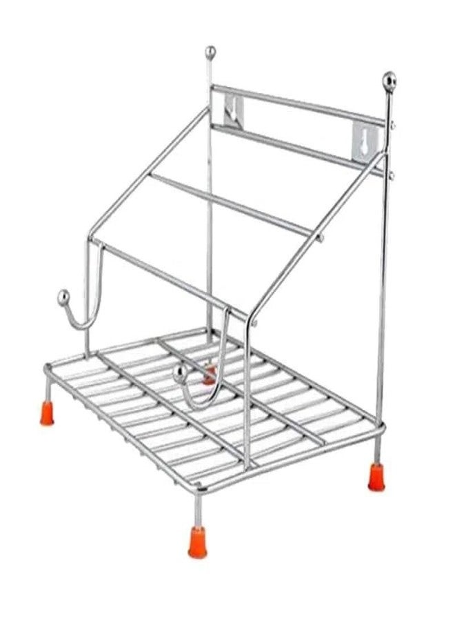 STANDIFY® Tawa Holder_J Stainless Steel Rolling Pin & Tawa Holder Stand Heavy Duty Chapati Belan Stand with Tawa Organizer Rust-Free Kitchen Counter & Wall Mount Storage Rack. - Image 3