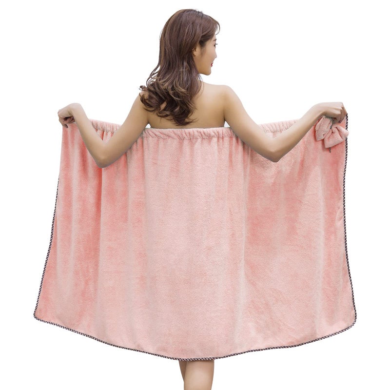 GOSCHE Bath Towel Wrap for Women  Adjustable Shower Wrap Towel with Home Hotel Bath Towel Nightgown for Sauna Beach Pool Gym Travel  Pink XL