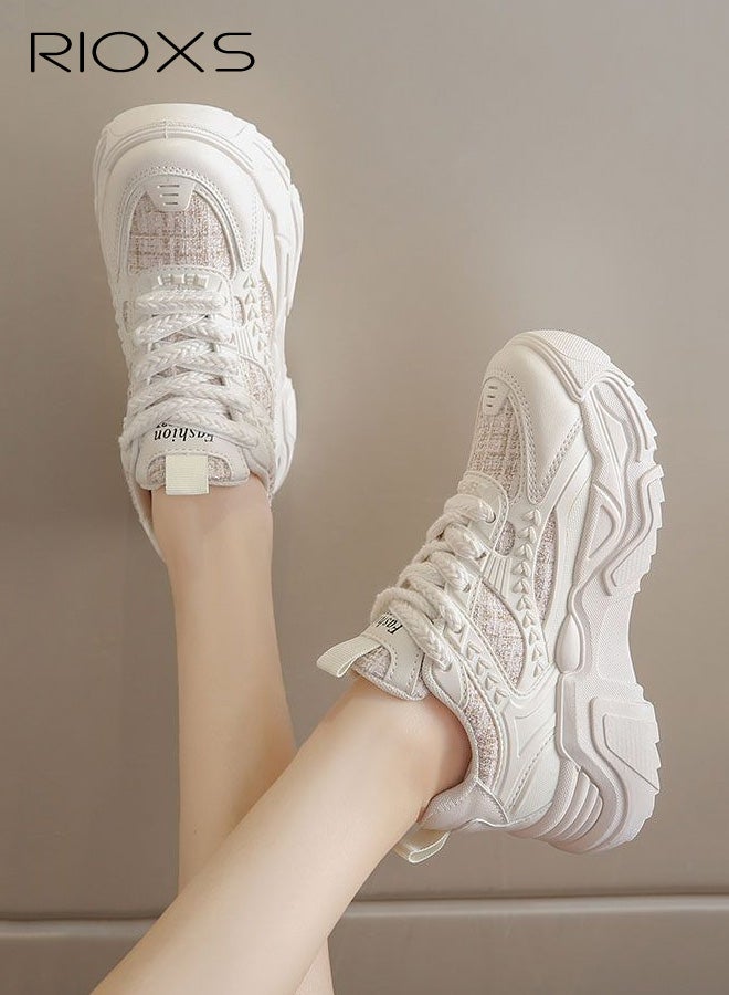 RIOXS Women's Trainers, Chunky Platform Sneakers, Fashion Daddy Sneakers, Classic Lace-up Sport Shoes, Casual Breathable Athlesiure Shoes, Lightweight Running Shoes with Anti-Slip Soles, Chic Sneakers for Streetwear and Daily Outfits - Image 1