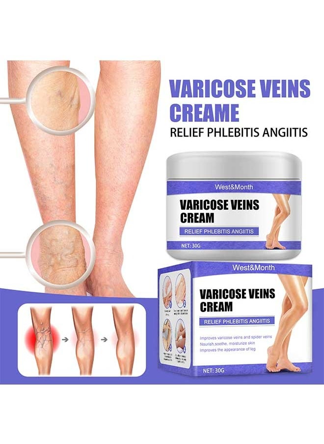 West&Month Varicose Veins Cream to Relieve Phlebitis Angiitis, Varicose and Spider Veins Massage Cream, Relieves Leg Swelling Pain and Fatigue, Improve Leg Appearance 30g  - Image 1