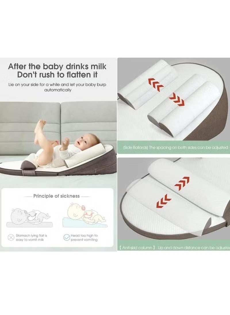 Anti Reflux Pillow, 0-30° Height Adjustable Relieves Vomiting Milk, Intestinal Colic, Side Rails (Brown)