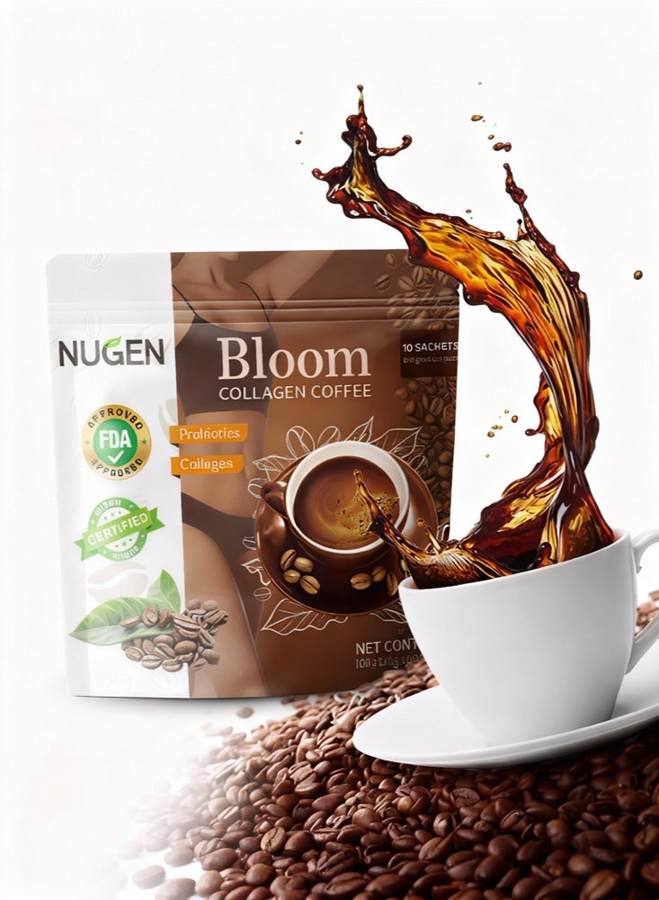 NUGEN Bloom Collagen Coffee 100% Organic and Glutathione, Diet Coffee Slimming Coffee Gluta Collagen Detox Premium with Collagen Coffee (10g*10bags) - Image 1