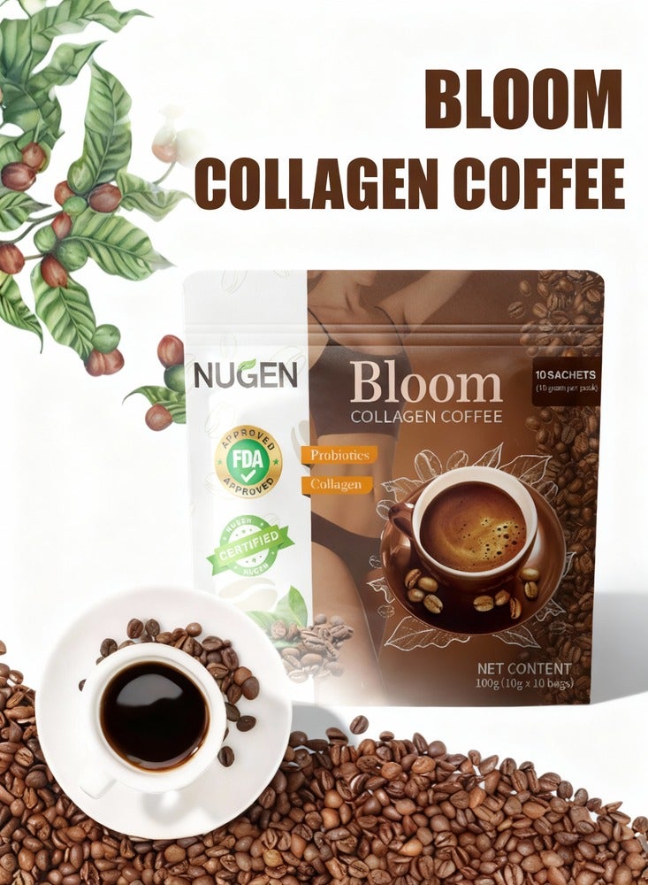 NUGEN Bloom Collagen Coffee 100% Organic and Glutathione, Diet Coffee Slimming Coffee Gluta Collagen Detox Premium with Collagen Coffee (10g*10bags) - Image 2