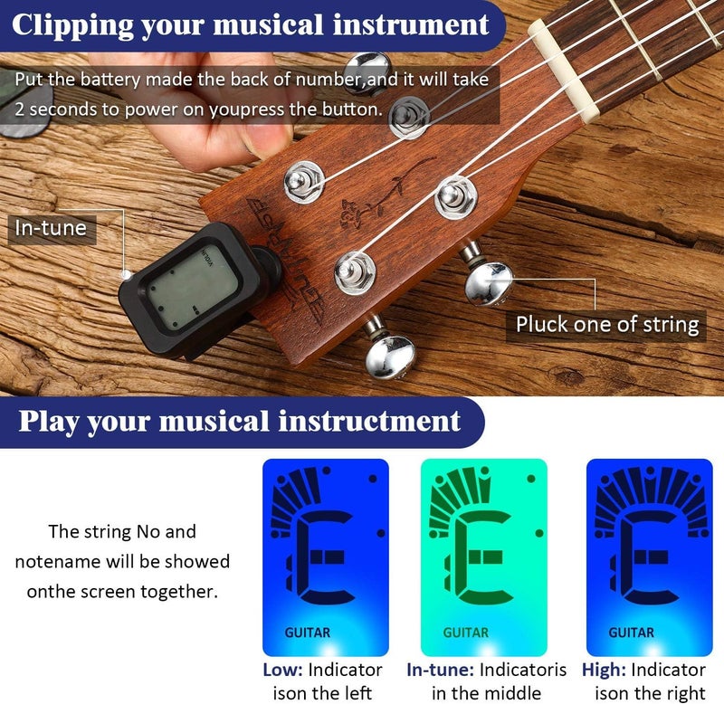 Powerpak GT-25 Clip On Guitar Tuner - Battery Powered Digital Tuner for Acoustic Guitars, Ukulele, Violin, Bass and Other Musical Instruments - Image 4
