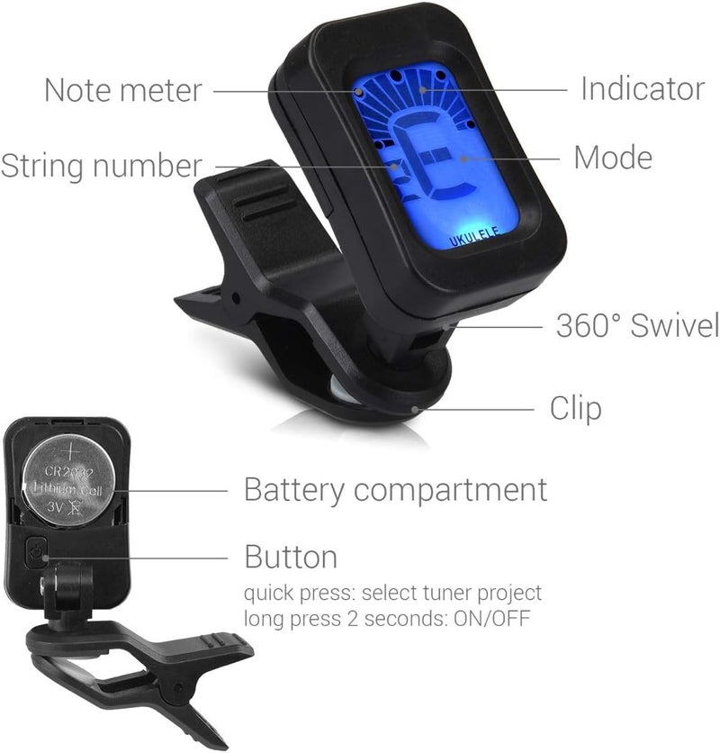 Powerpak GT-25 Clip On Guitar Tuner - Battery Powered Digital Tuner for Acoustic Guitars, Ukulele, Violin, Bass and Other Musical Instruments - Image 2