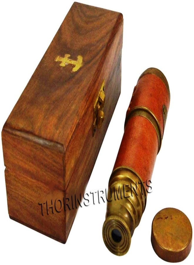 THOR INSTRUMENTS Brass Beautiful Pink Leather Encased Handmade Telescope with Wooden Box Rustic Vintage Home Decor Gifts - Image 4