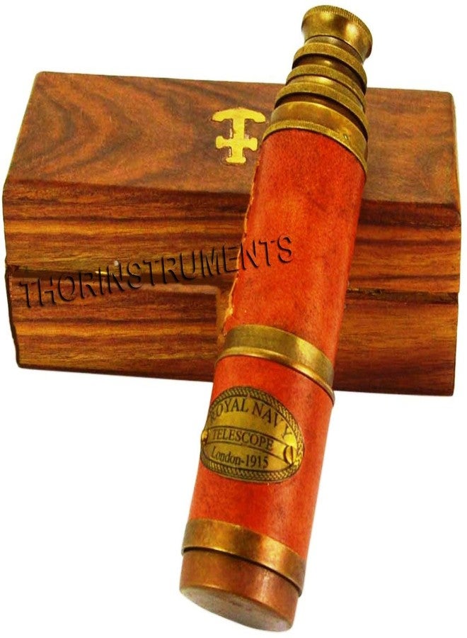 THOR INSTRUMENTS Brass Beautiful Pink Leather Encased Handmade Telescope with Wooden Box Rustic Vintage Home Decor Gifts - Image 2