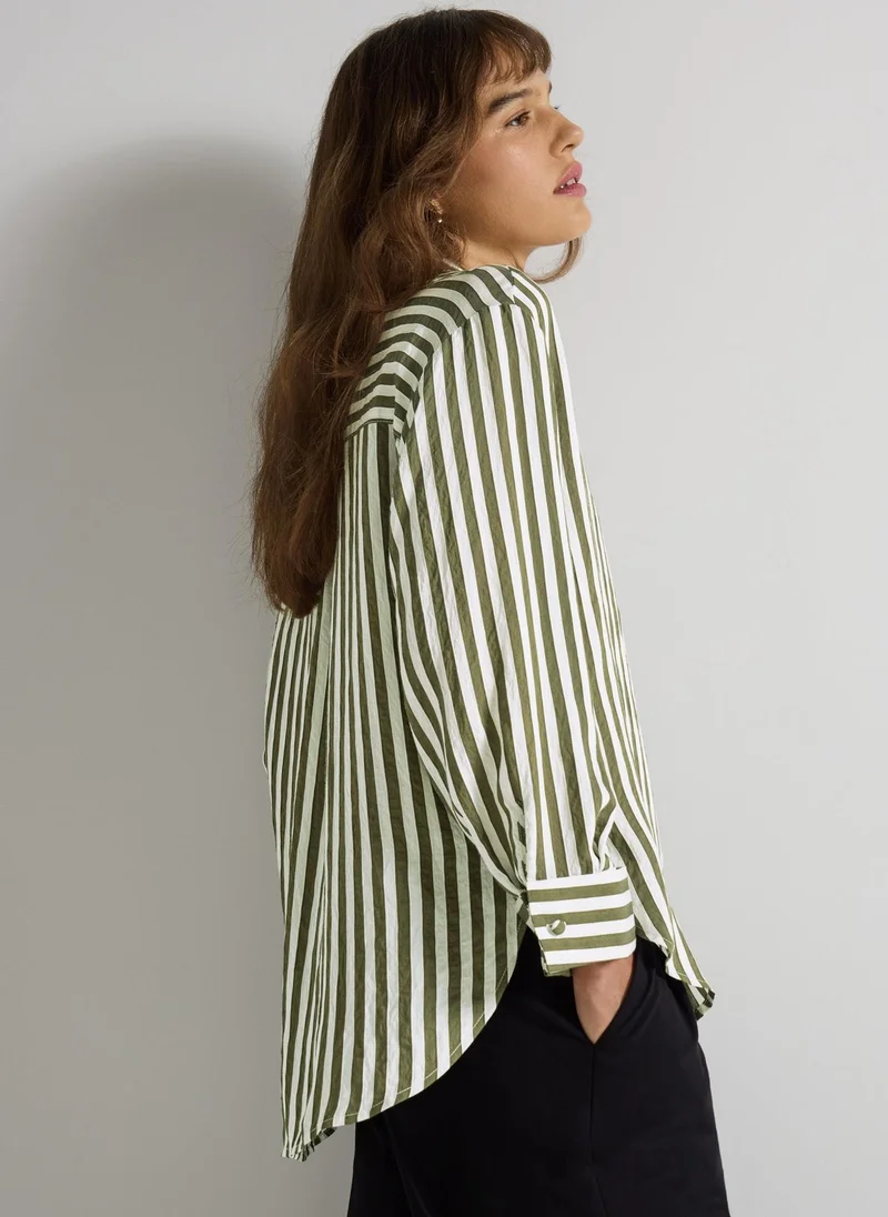 ماتلان Et Vous Olive Stripe Textured Shirt
