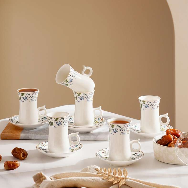 Pan Home طقم أكواب وصحون فلورينيو 12 قطعة باللونين الأبيض والأزرق