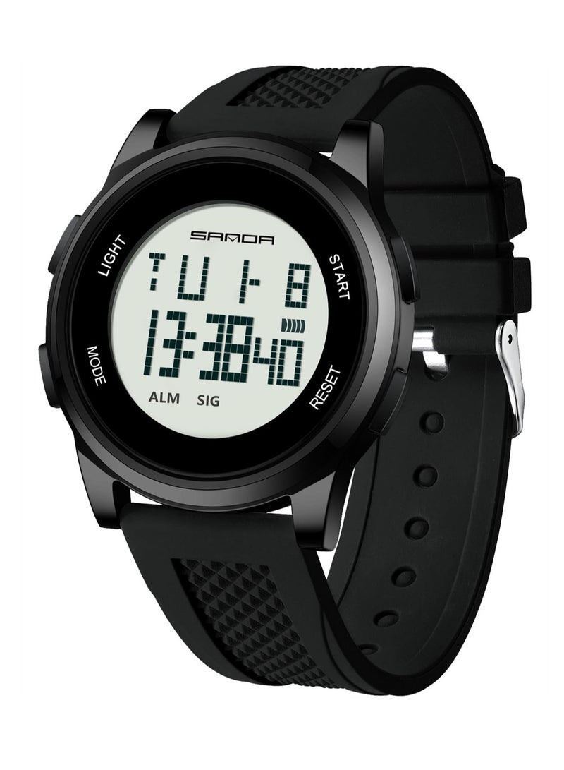 Excefore Ultra-Thin Minimalist Sports Digital Watch for Men and Women, Unisex Alloy Waterproof Watch with Wide-Angle Display, Rubber Strap, Alarm, Light, Stopwatch, Multi-Functional Wristwatch - Image 1