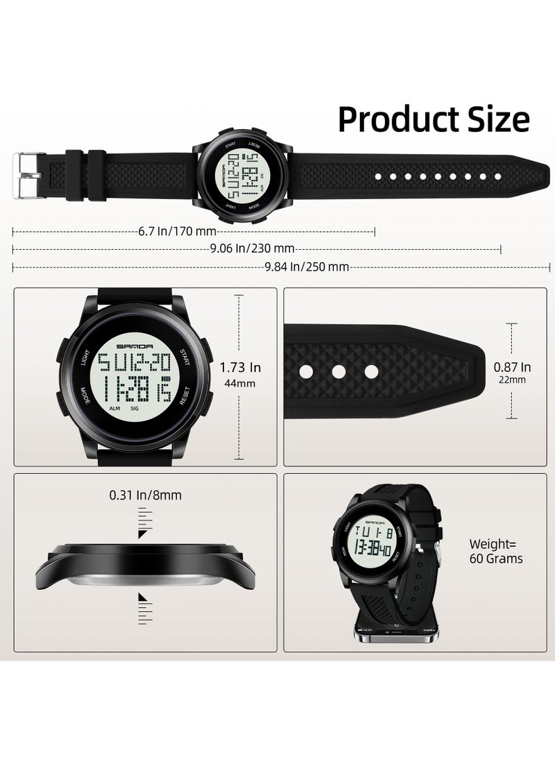 Excefore Ultra-Thin Minimalist Sports Digital Watch for Men and Women, Unisex Alloy Waterproof Watch with Wide-Angle Display, Rubber Strap, Alarm, Light, Stopwatch, Multi-Functional Wristwatch - Image 3