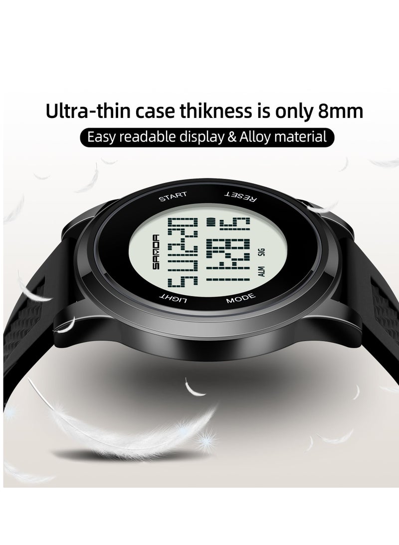 Excefore Ultra-Thin Minimalist Sports Digital Watch for Men and Women, Unisex Alloy Waterproof Watch with Wide-Angle Display, Rubber Strap, Alarm, Light, Stopwatch, Multi-Functional Wristwatch - Image 4