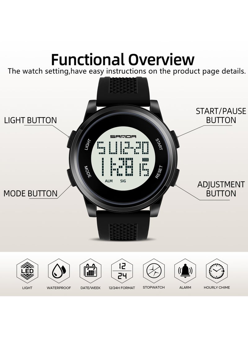 Excefore Ultra-Thin Minimalist Sports Digital Watch for Men and Women, Unisex Alloy Waterproof Watch with Wide-Angle Display, Rubber Strap, Alarm, Light, Stopwatch, Multi-Functional Wristwatch - Image 2