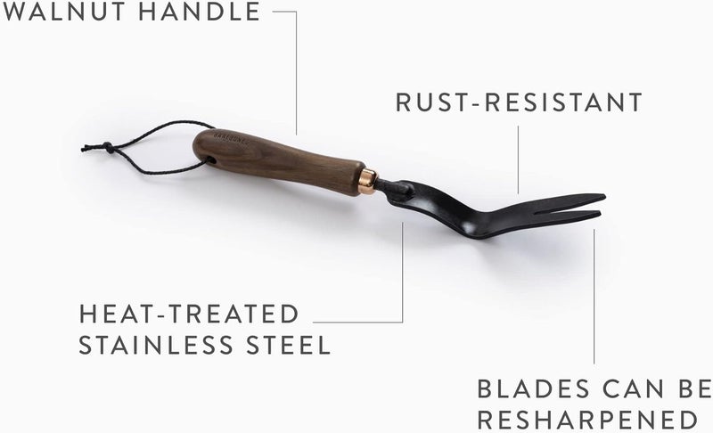 Barebones Dandelion Weeding Fork - Gardening Hand Tools - Japanese Hand Weeder, Weed Puller, and Weed Remover Tool (Walnut/Black) - Image 3