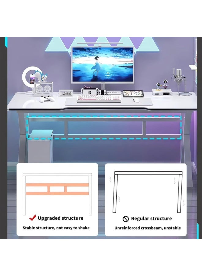 Beauenty Ergonomic Large Gaming Desk, Computer Desk, K-Shaped Gaming Table, PC Game Workstation Home Office Desks, Space-saving (1, New White, 140x60x74cm) - Image 4