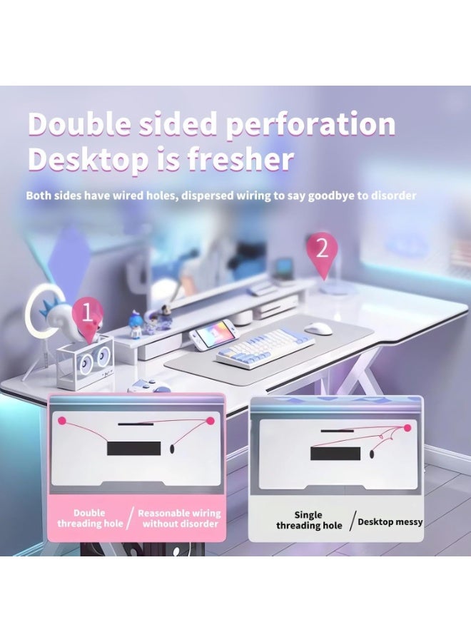 Beauenty Ergonomic Large Gaming Desk, Computer Desk, K-Shaped Gaming Table, PC Game Workstation Home Office Desks, Space-saving (1, New White, 140x60x74cm) - Image 3