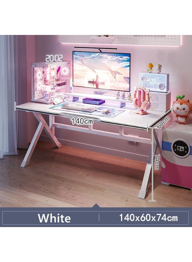 Beauenty Ergonomic Large Gaming Desk, Computer Desk, K-Shaped Gaming Table, PC Game Workstation Home Office Desks, Space-saving (1, New White, 140x60x74cm) - Image 2