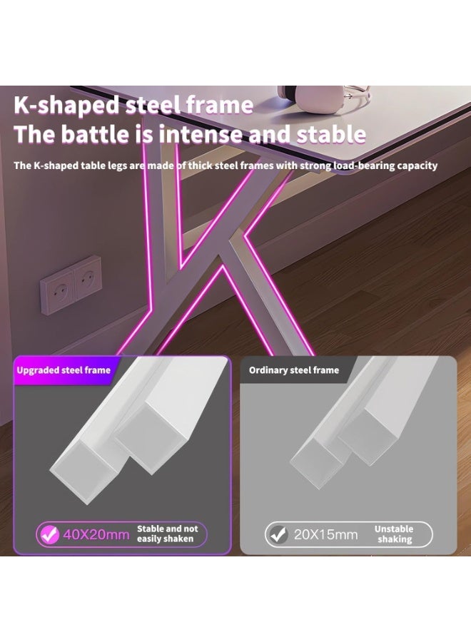 Beauenty Ergonomic Large Gaming Desk, Computer Desk, K-Shaped Gaming Table, PC Game Workstation Home Office Desks, Space-saving (1, New White, 140x60x74cm) - Image 5