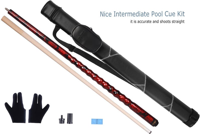 AB Earth Ergonomic Design 13mm Tip 58" Maple Pool Cue Stick Kit with Hard Case (Red, 21oz) - Image 2