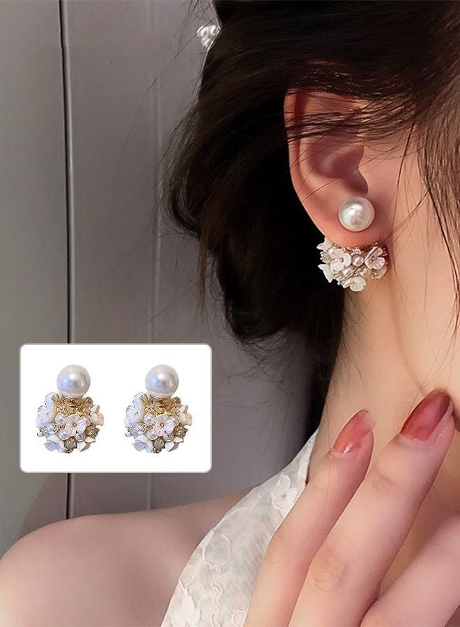 GIFT Earrings Silver Needle Zircon Pearl Flower French Retro Shell Spherical Stud Earrings Super Fairy Temperament Versatile Earrings - Image 1
