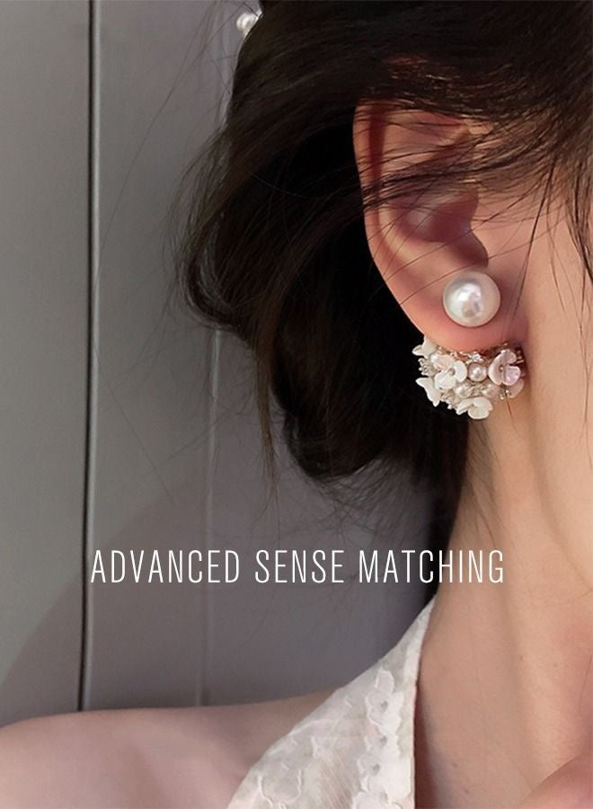 GIFT Earrings Silver Needle Zircon Pearl Flower French Retro Shell Spherical Stud Earrings Super Fairy Temperament Versatile Earrings - Image 3