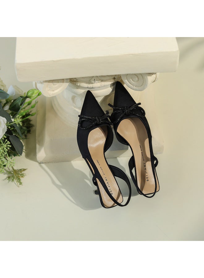 Source Customized Bow High-heeled Shoes Sandals With Back Straps And Toe Shallow Mouth Silks And Satins Flats 276-3