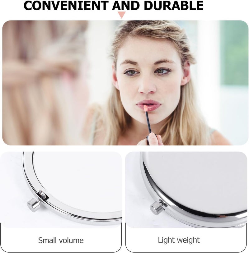 Portable Compact Makeup Mirror Double-Sided Foldable Metal Pocket Mirror Handheld Round Travel Cosmetic for Women - Image 3