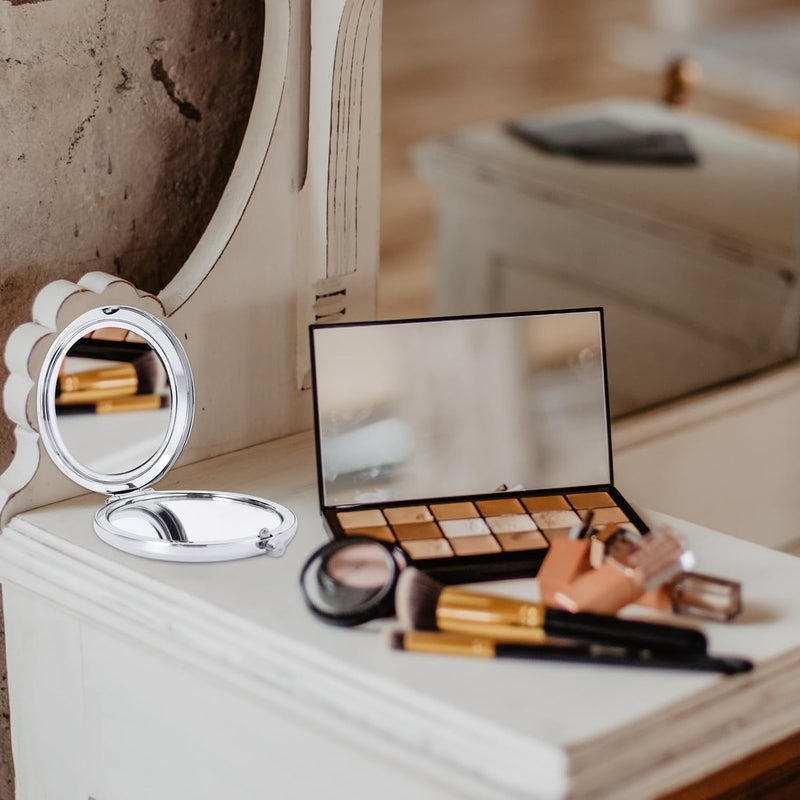 Portable Compact Makeup Mirror Double-Sided Foldable Metal Pocket Mirror Handheld Round Travel Cosmetic for Women - Image 4