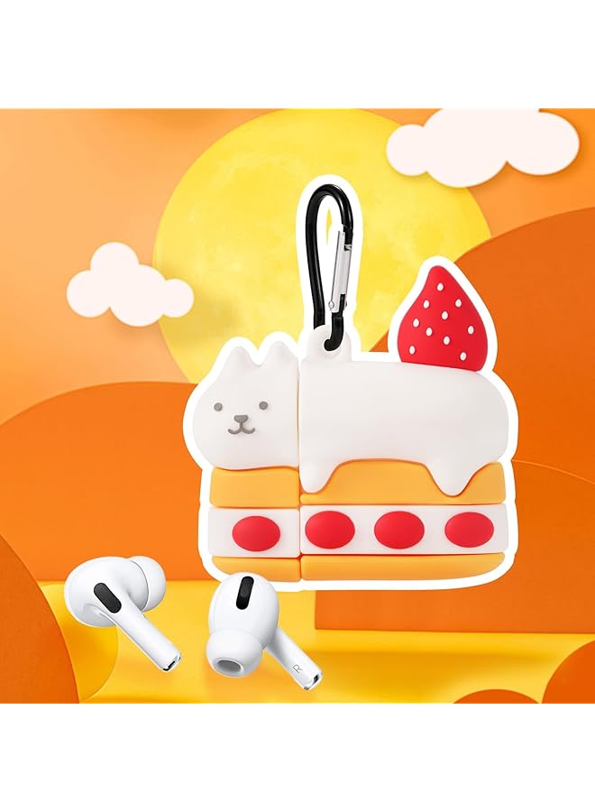 erorex Cute Strawberry Cat Cake Silicone Case Compatible With Airpods Pro Pro2 Shockproof Waterproof Dustproof Full Protective Cover With Metal Keychain For Women Soft Earphone Protector - Image 2