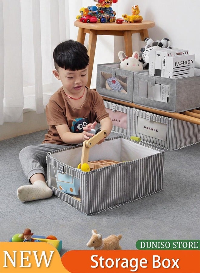 DUNISO 2 Pcs Non Woven Fabric Storage Box, Fabric Cotton And Linen Drawer Style Foldable Wardrobe Clothes Storage Box, Suitable For Home Drawers And Bedroom Organization (Deep Grey Vertical Stripes) - Image 1
