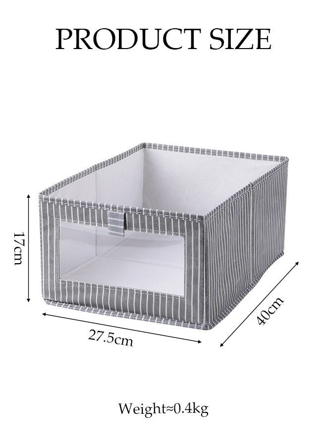 DUNISO 2 Pcs Non Woven Fabric Storage Box, Fabric Cotton And Linen Drawer Style Foldable Wardrobe Clothes Storage Box, Suitable For Home Drawers And Bedroom Organization (Deep Grey Vertical Stripes) - Image 4