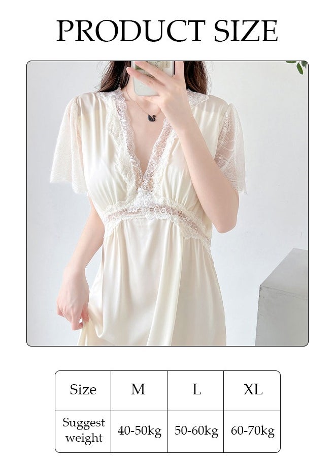 DUNISO Women's Short Sleeve Nightgown Lace Pajama Dress Sleepwear Girls Comfortable V Neck Nightwear Summer Home Wear Lounge Dress  - Image 2