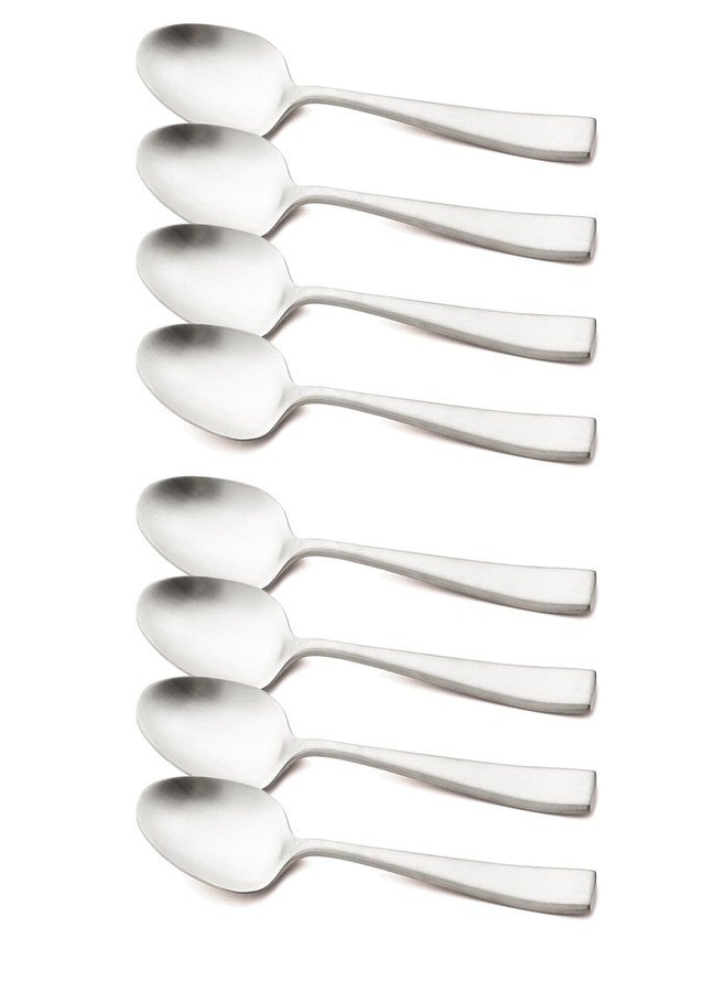 Snplowum Silver 18/10 Stainless Steel Dessert Spoon Set of 8, Soup Spoon Mixing Milk Teaspoon Cream Scoop, Matte Finish (6.69-inch) - Image 1