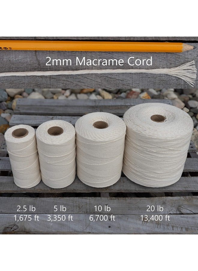 Bulk Macrame Cord | 100% Natural, Unbleached Cotton | Single Twist | Soft | Made in USA (2 mm x 2.5 lb Cone) XC