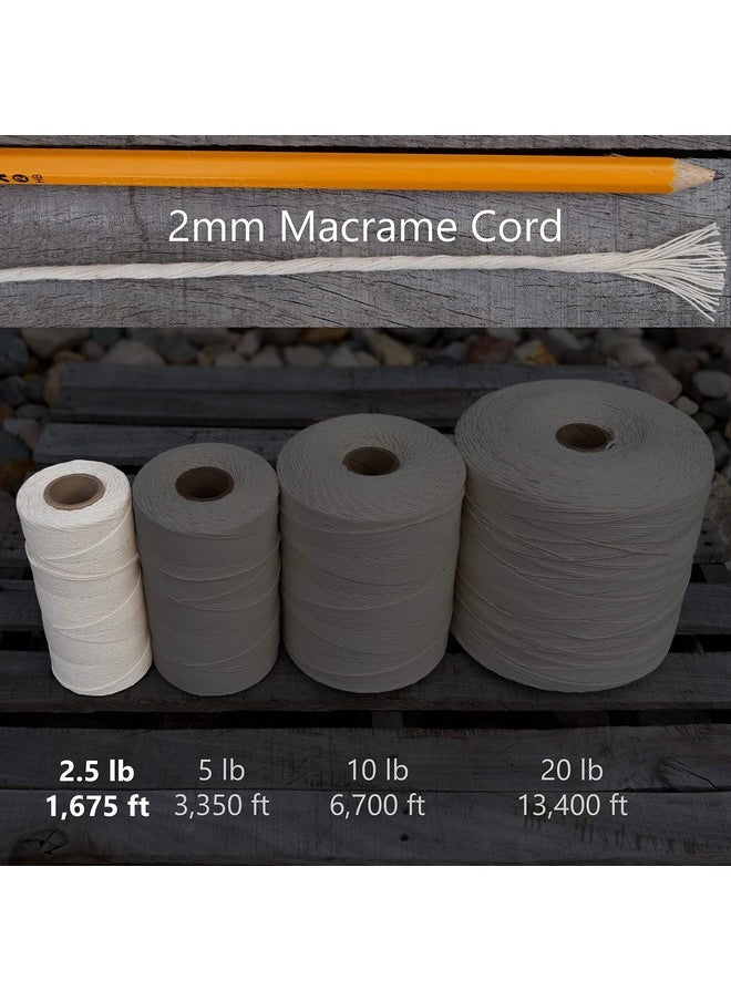 Bulk Macrame Cord | 100% Natural, Unbleached Cotton | Single Twist | Soft | Made in USA (2 mm x 2.5 lb Cone) XC
