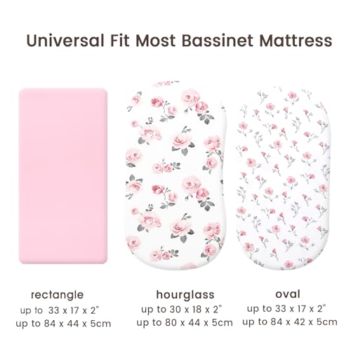 PHF 3 Pack Soft Bassinet Sheets, Rose Floral Breathable Comfy Cradle Sheets for Baby Girls, No Slip Universal Fit for Most Cradle and Bassinet Mattress, Rose Floral - Image 5