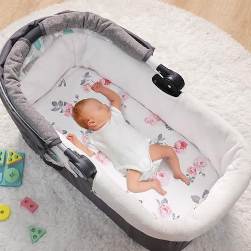 PHF 3 Pack Soft Bassinet Sheets, Rose Floral Breathable Comfy Cradle Sheets for Baby Girls, No Slip Universal Fit for Most Cradle and Bassinet Mattress, Rose Floral - Image 2