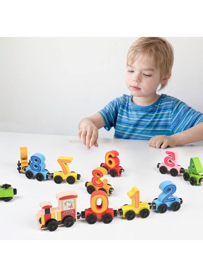 Children's Wooden Magnetic 12 Siamese Digital Train Toy 1-3 Years Old Kindergarten Baby Early Education Enlightenment-Color:Section 11 Animal Magnetic Train - Image 5