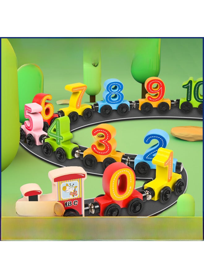 Children's Wooden Magnetic 12 Siamese Digital Train Toy 1-3 Years Old Kindergarten Baby Early Education Enlightenment-Color:Section 11 Animal Magnetic Train - Image 2
